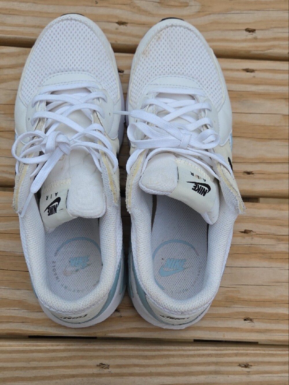 Nike White and Light Blue Air Max Sneakers with Black Swoosh - Picture 7 of 9